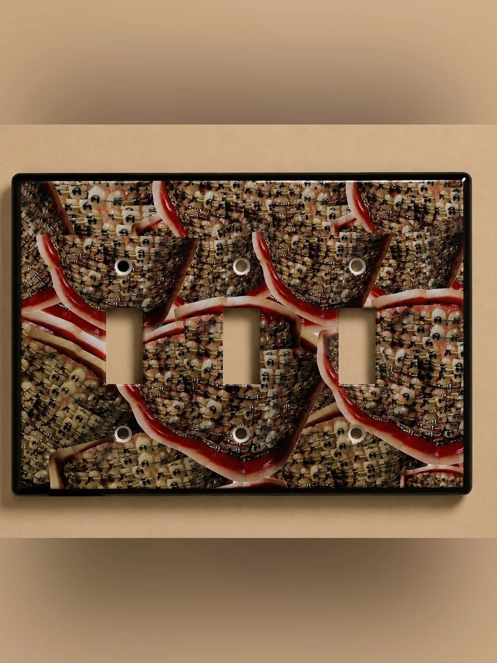 Decorative Triple Toggle Wall Plate Cover in Red and Brown